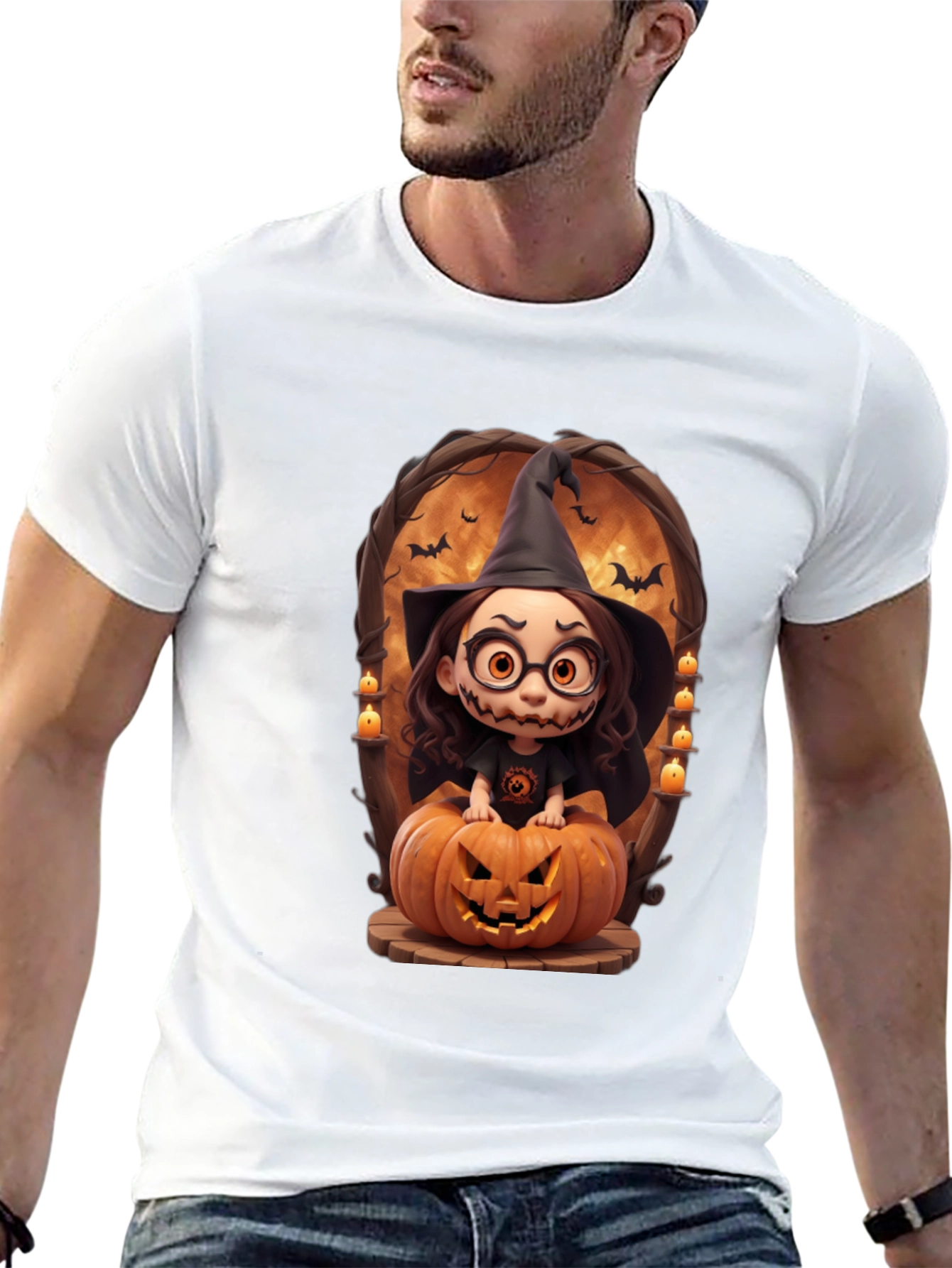 Halloween Witch on Pumpkin Graphic Tee