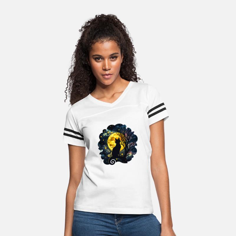 Mystical Black Cat Under Moonlit Sky Watercolor