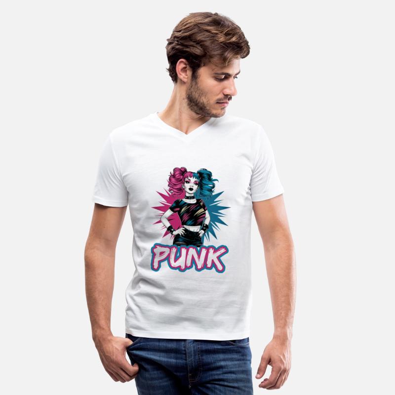Punk girl with pink and blue hair retro style for