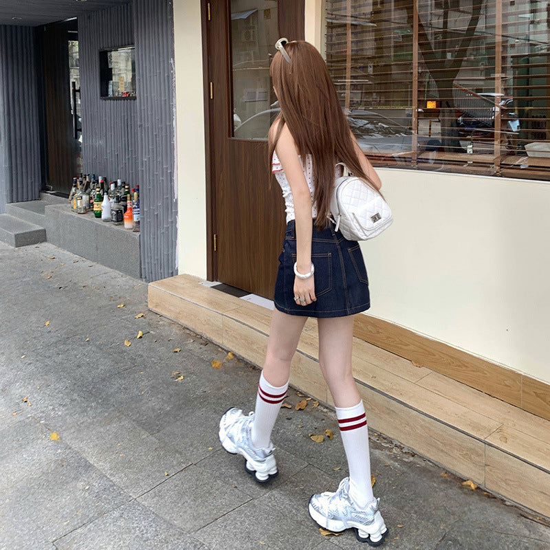 Women's Denim Short Skirt Summer Classic Versatile Anti-peeking Half Skirt