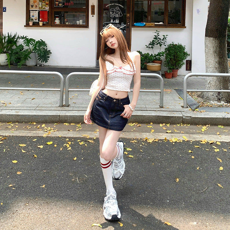 Women's Denim Short Skirt Summer Classic Versatile Anti-peeking Half Skirt