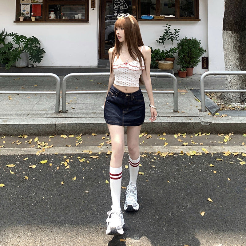 Women's Denim Short Skirt Summer Classic Versatile Anti-peeking Half Skirt