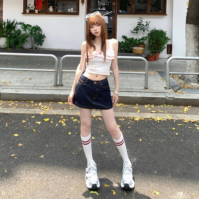 Women's Denim Short Skirt Summer Classic Versatile Anti-peeking Half Skirt