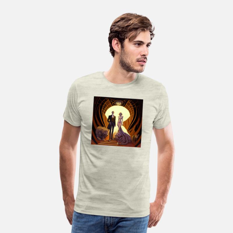 A man wear tuxedo standing next to a woman a dress