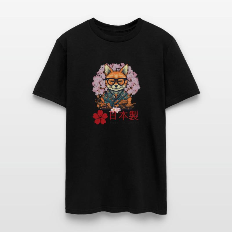 Adorable Fox Sitting in Front of a Blooming Sakura