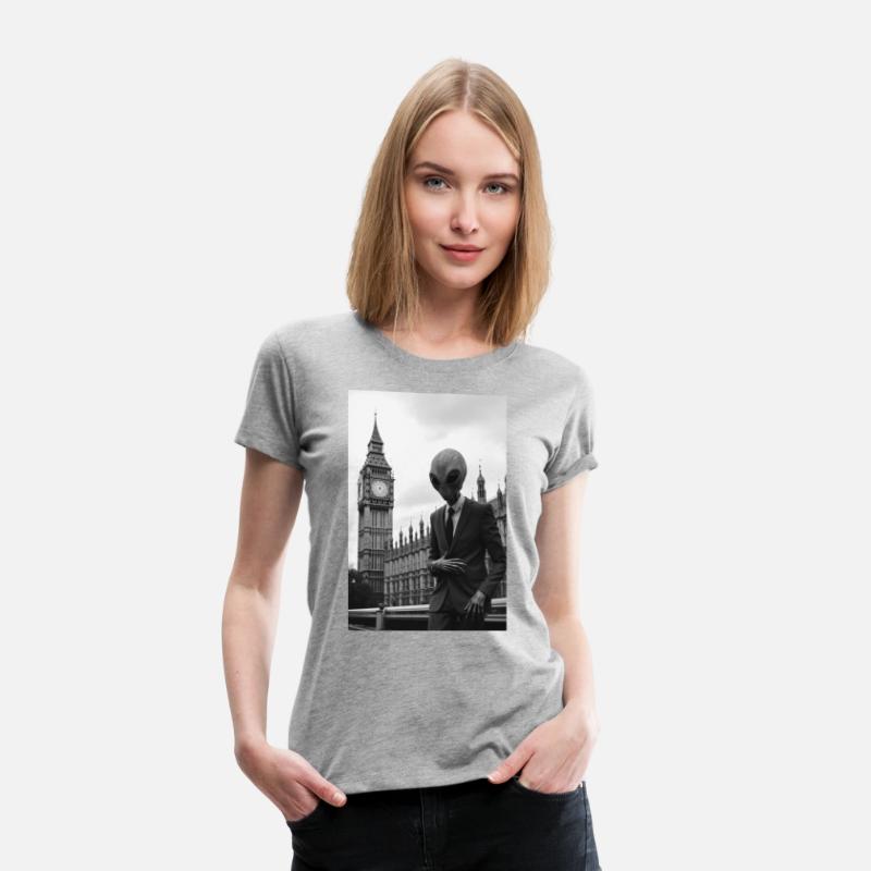 Alien in Suit at London's Parliament - B&W Photo