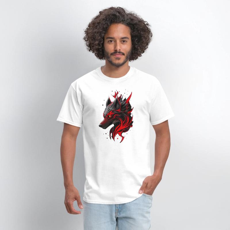 Black and Red Wolf Head with White Magic Symbols
