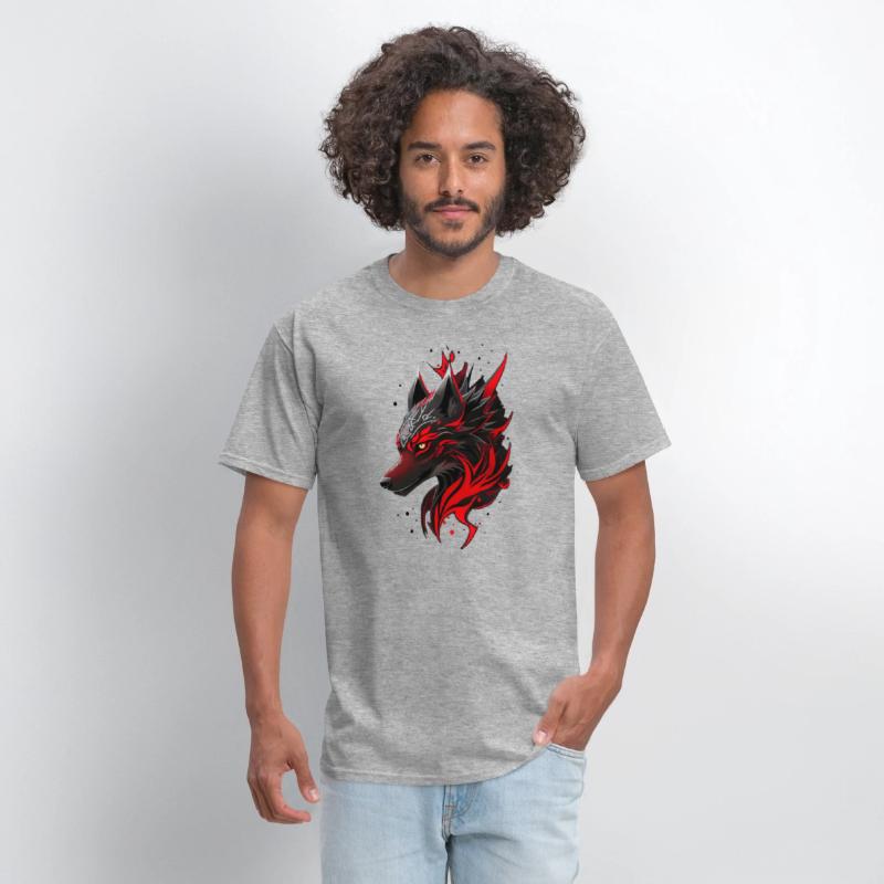 Black and Red Wolf Head with White Magic Symbols