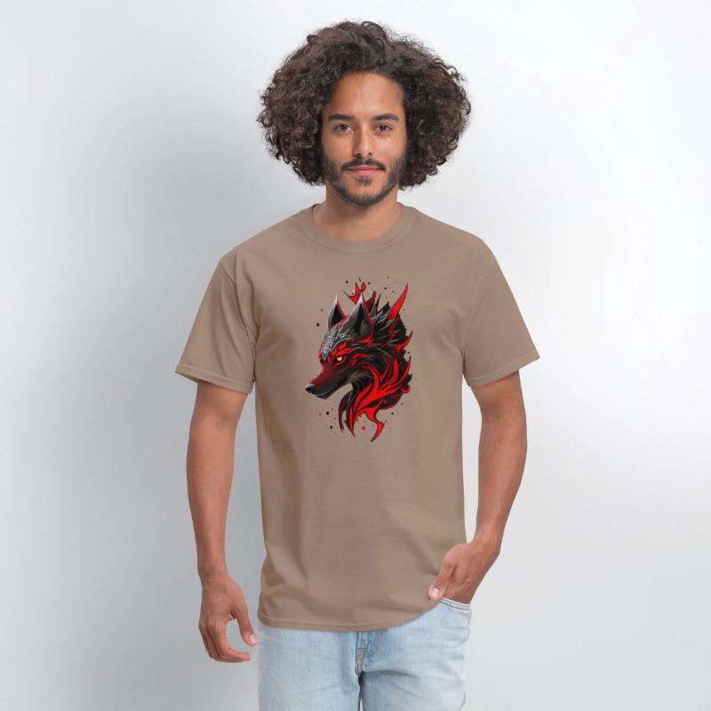 Black and Red Wolf Head with White Magic Symbols