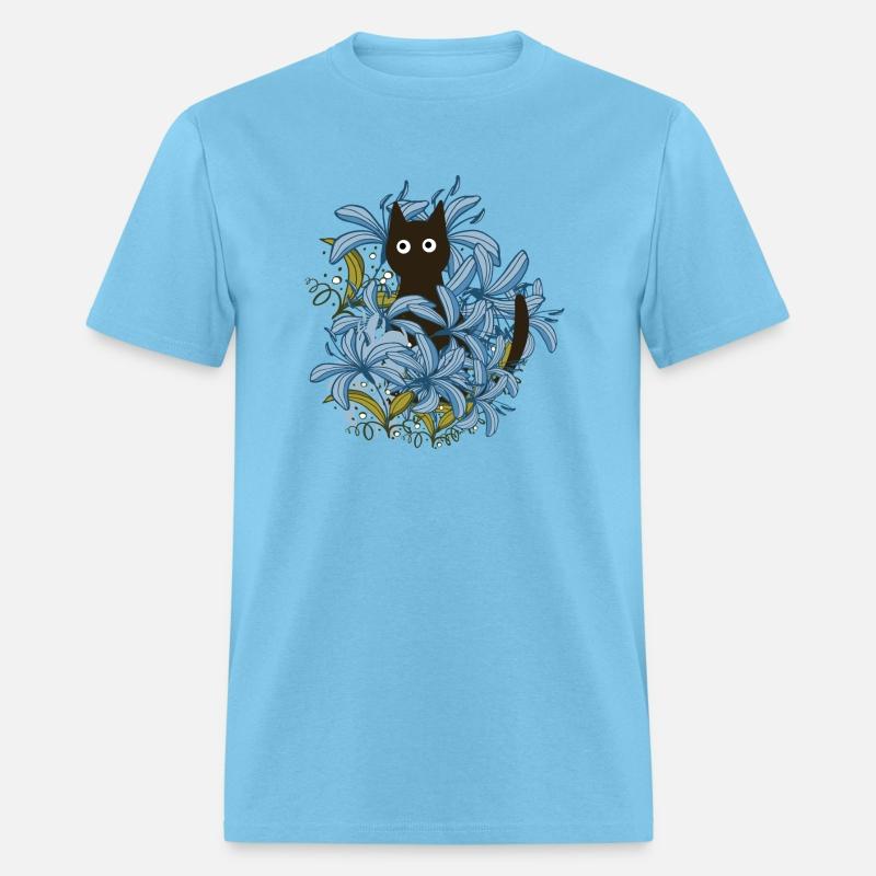 blue flower black cat