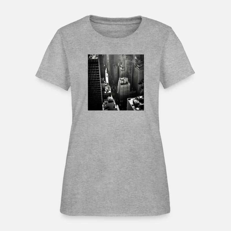 Busy city skyscrapers dramatic contrast betwee