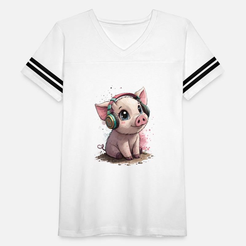 Cool kawaii cute pig wearing headphones