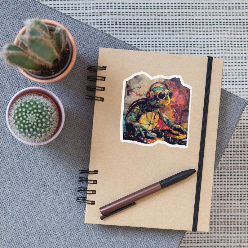 Dj Turtle with Headphones Graffiti Grunge