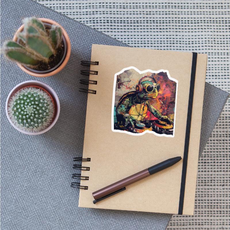 Dj Turtle with Headphones Graffiti Grunge