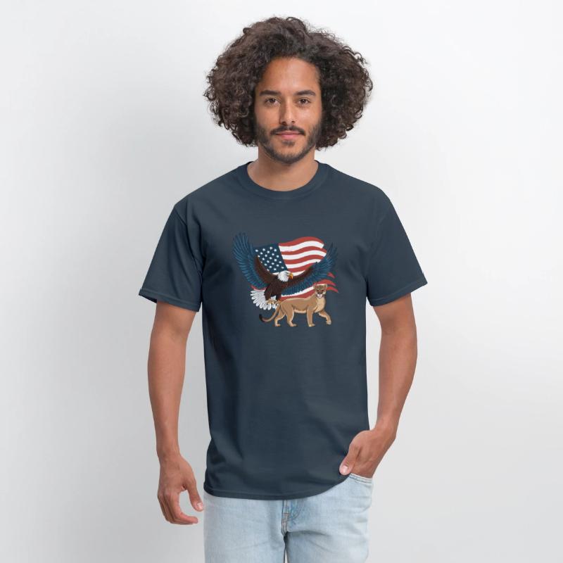 Eagle and Cougar with American Flag