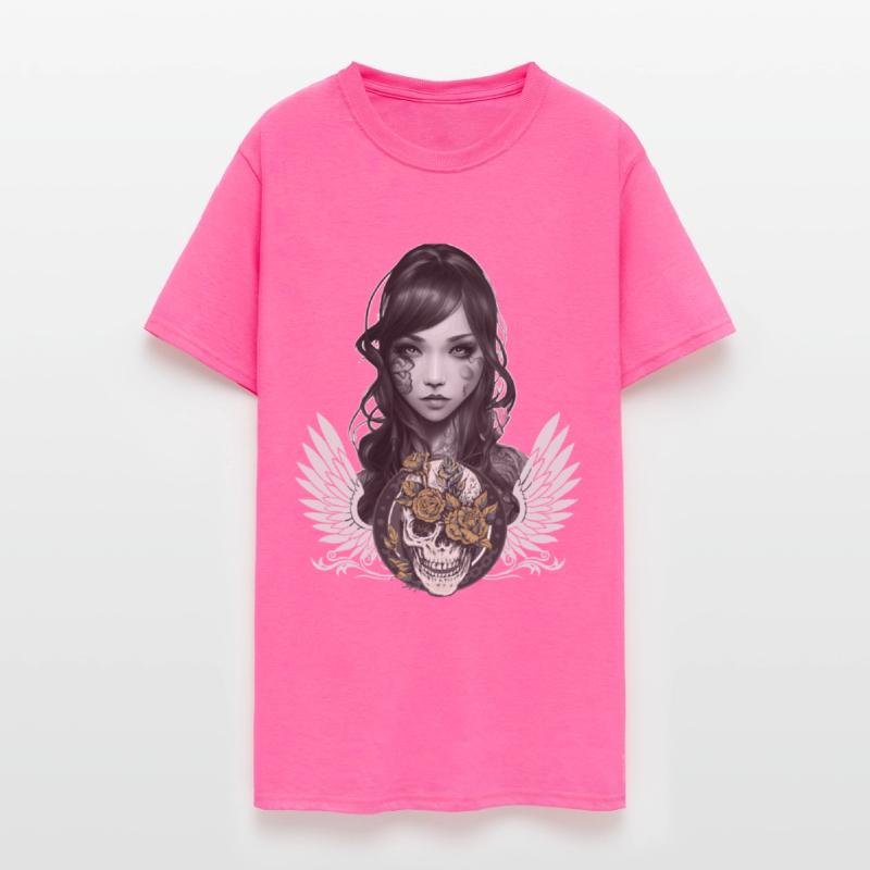 Gothic Girl Portrait Biker Babe Flower Skull Aesth