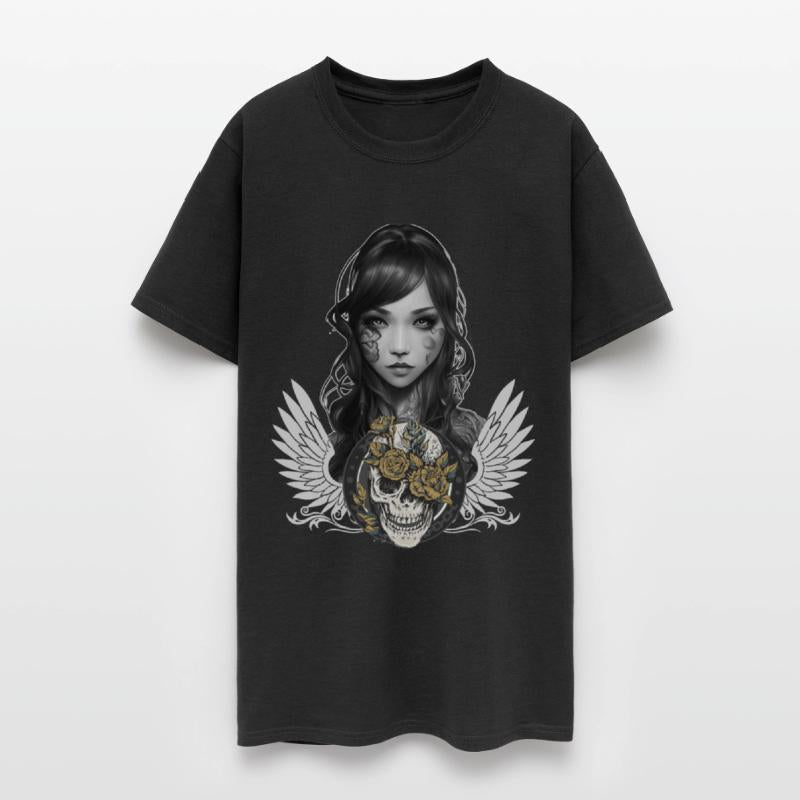 Gothic Girl Portrait Biker Babe Flower Skull Aesth