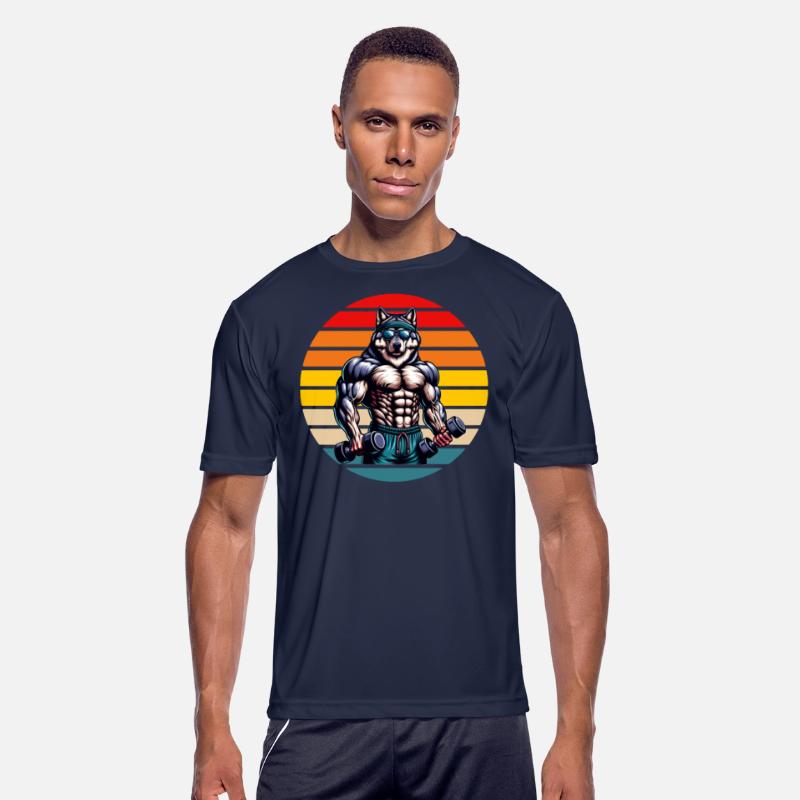 Muscular Wolf Bodybuilder Gym Workout Retro Sunset