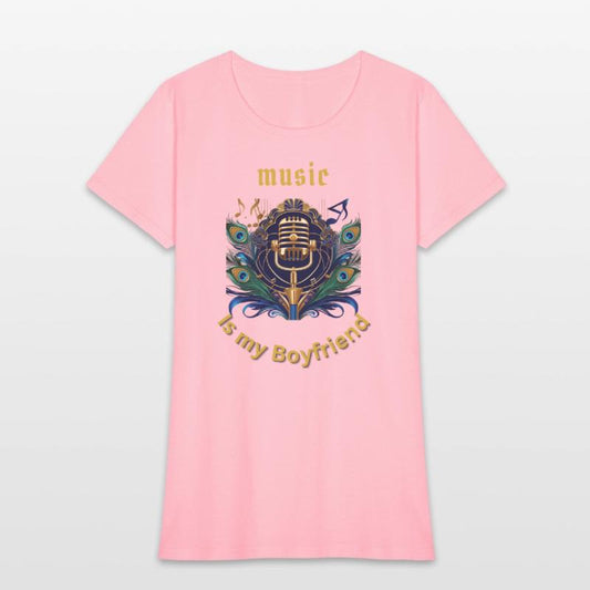 "Music Is My Boyfriend – Retro Mic & Peacock Desig