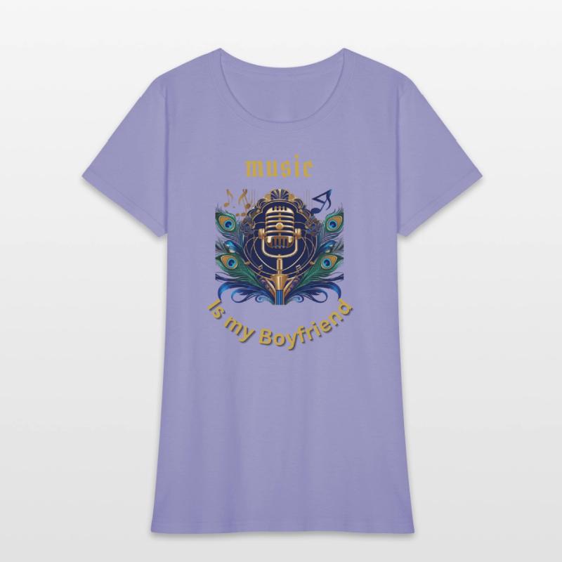 "Music Is My Boyfriend – Retro Mic & Peacock Desig