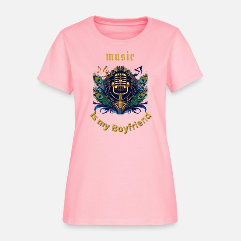 "Music Is My Boyfriend – Retro Mic & Peacock Desig