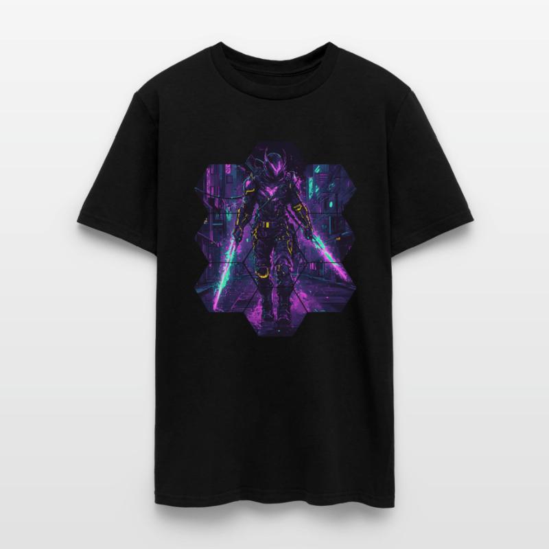 Neon Blade Warrior In Futuristic City Shadows