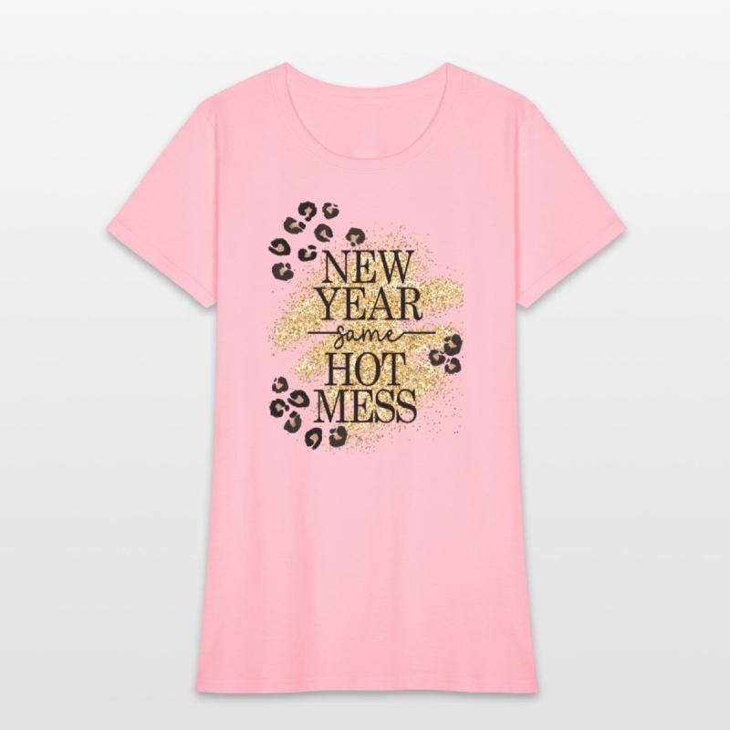 New Year Same Hot Mess Golden Leopard Print