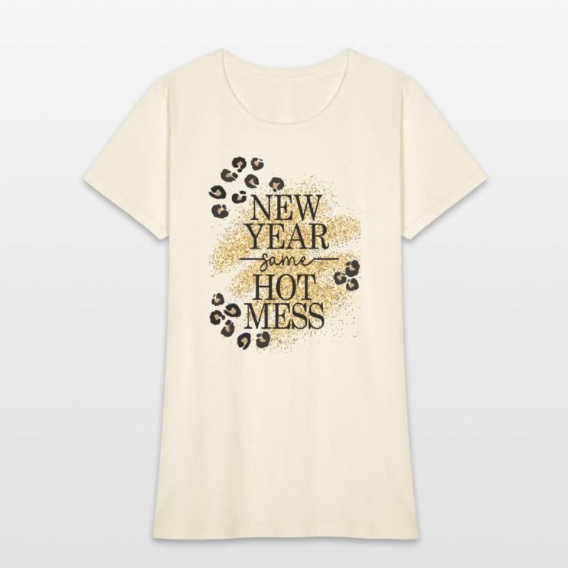 New Year Same Hot Mess Golden Leopard Print