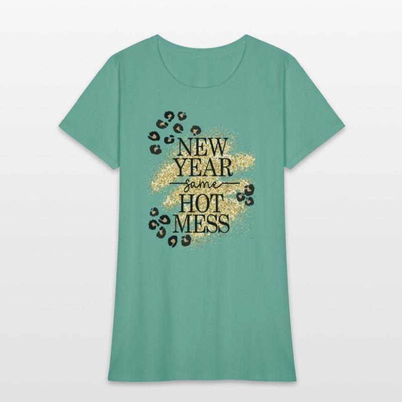 New Year Same Hot Mess Golden Leopard Print