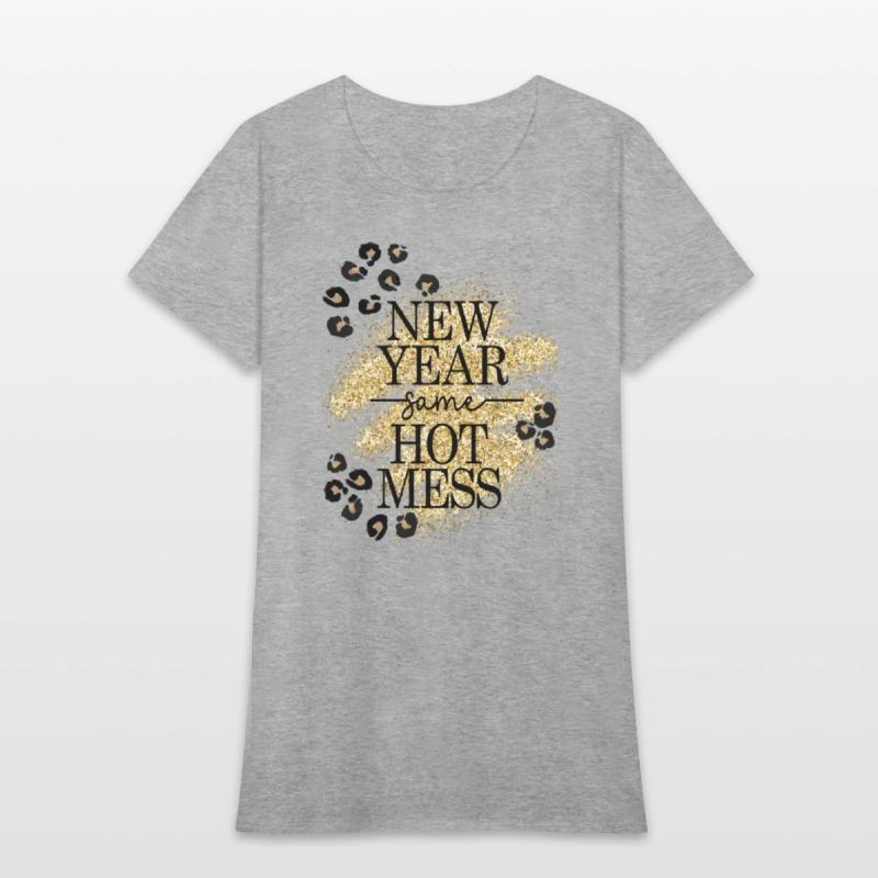 New Year Same Hot Mess Golden Leopard Print