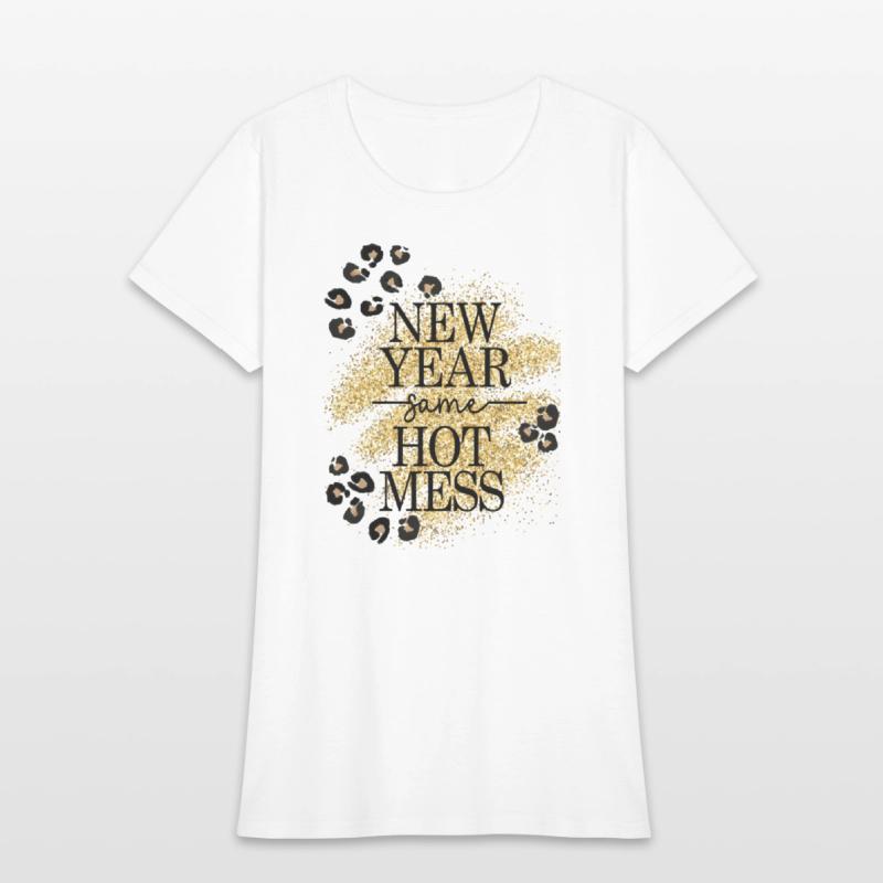 New Year Same Hot Mess Golden Leopard Print