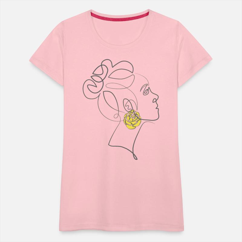 Outline girl with messy bun and yellow earring