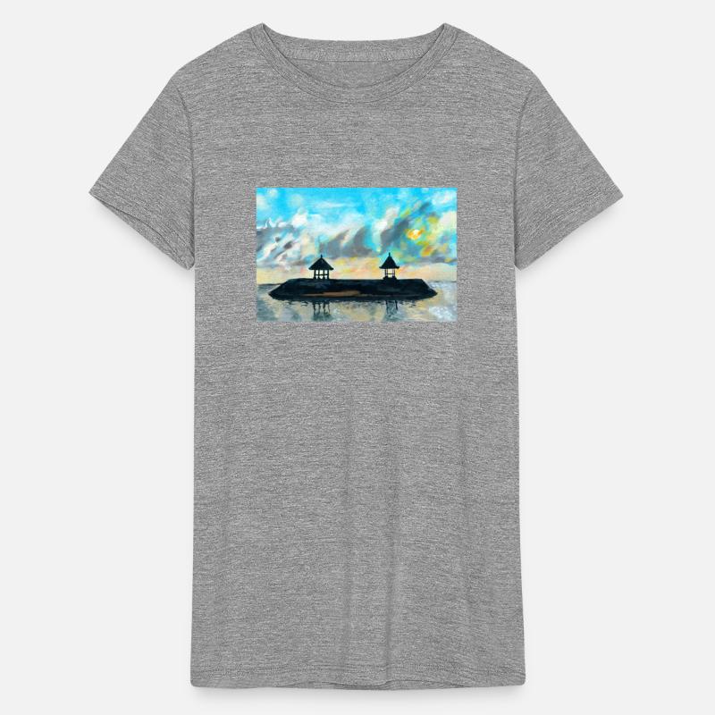 Peaceful sunset on beach scene with acrylic