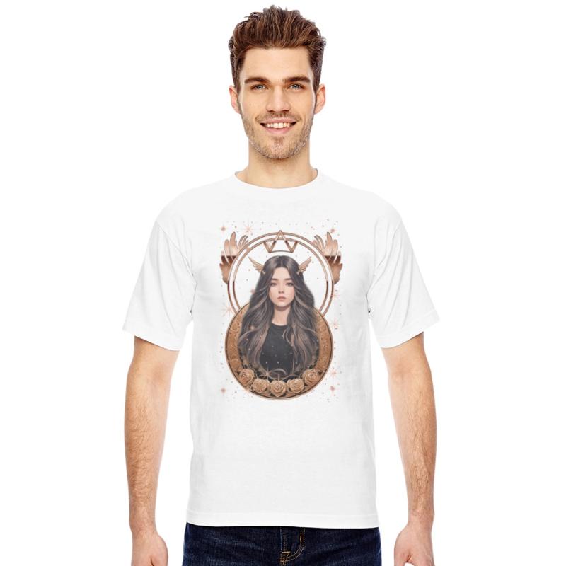 Portrait of a woman with long hair with stars and