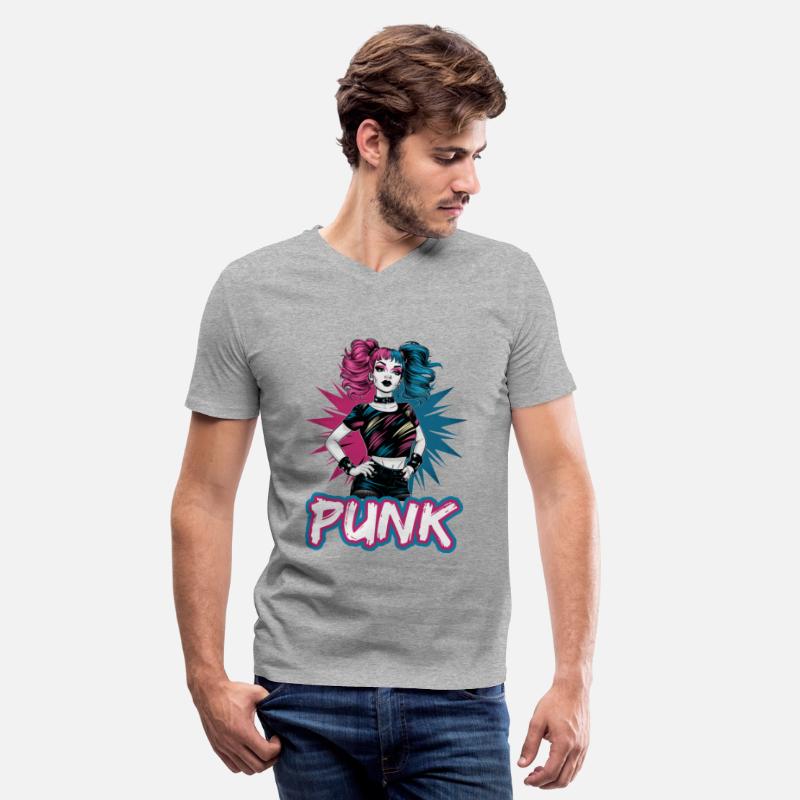 Punk girl with pink and blue hair retro style for