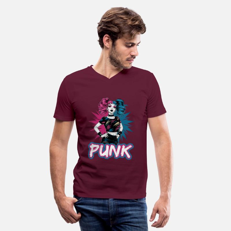 Punk girl with pink and blue hair retro style for