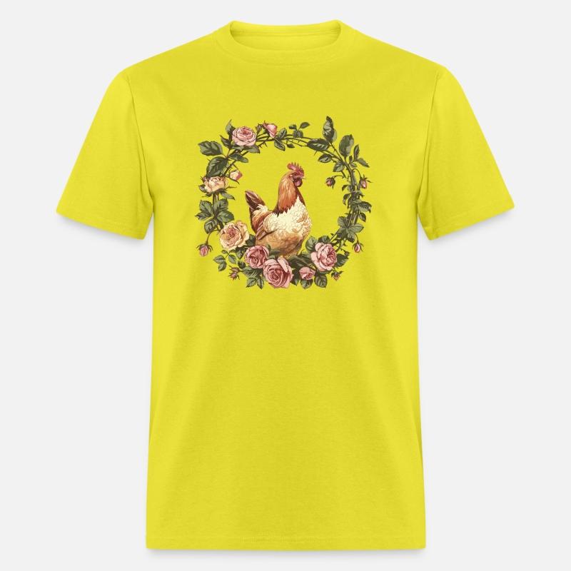 Serene Chicken in Flower-Filled Garden