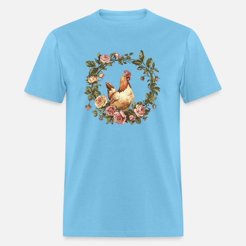 Serene Chicken in Flower-Filled Garden