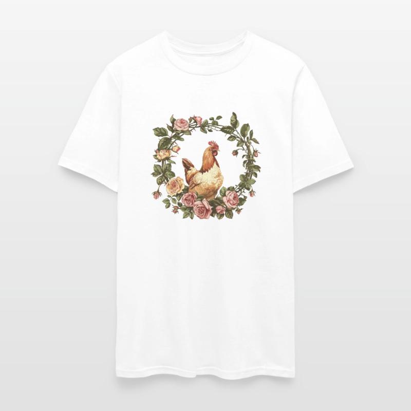 Serene Chicken in Flower-Filled Garden