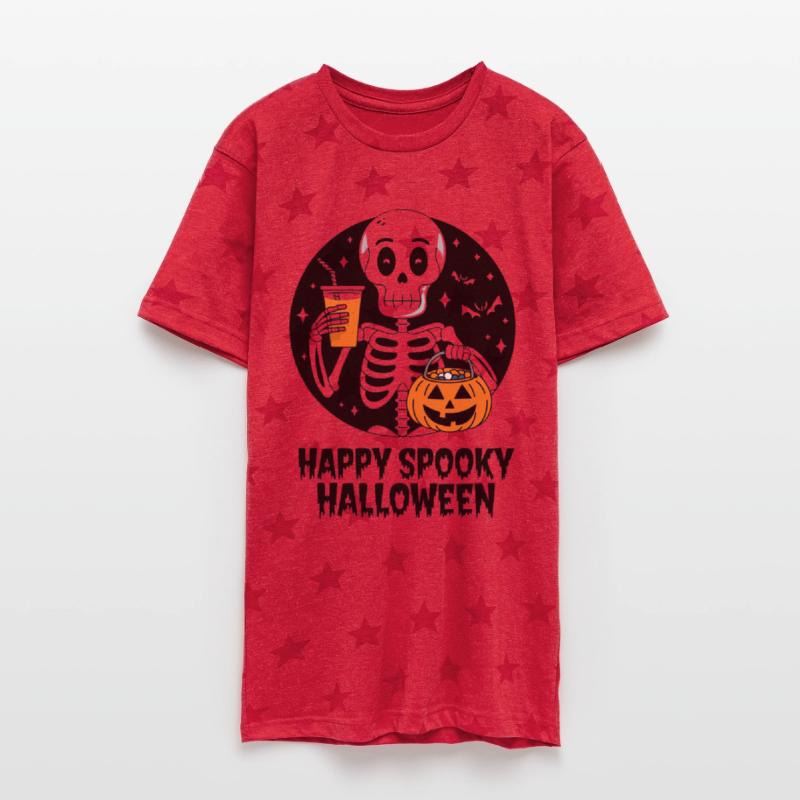 Skeleton with Halloween Pumpkin and Drink