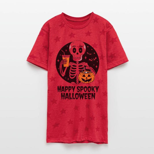 Skeleton with Halloween Pumpkin and Drink