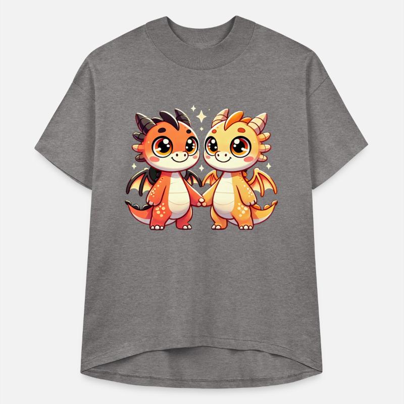 Two Cute Dragon Friends Holding Hands