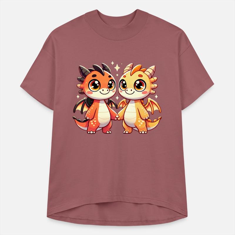 Two Cute Dragon Friends Holding Hands