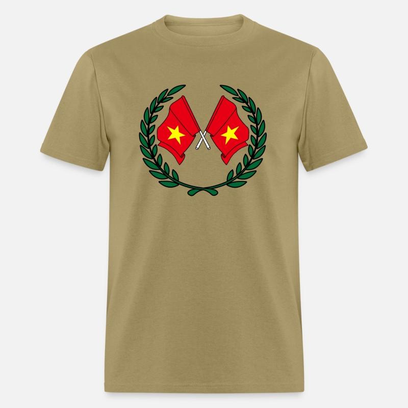 Two flags of Vietnam in green laurel wreath