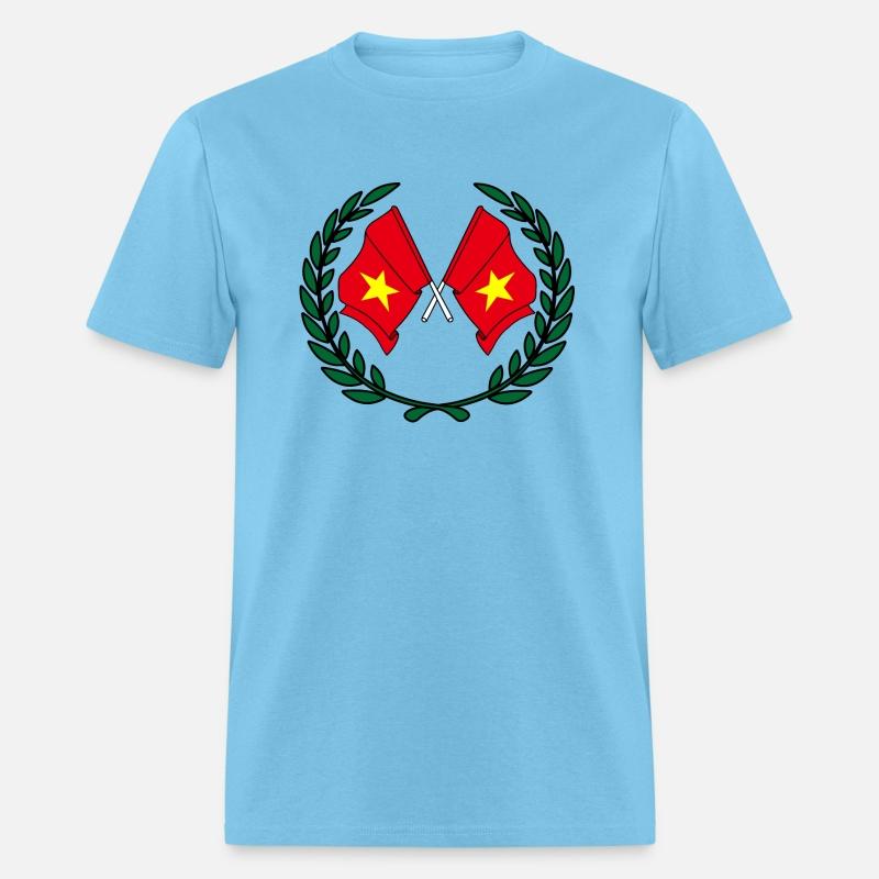 Two flags of Vietnam in green laurel wreath