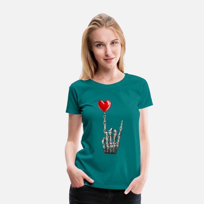 Valentines Rock Star Skeleton Hand Sign Heart