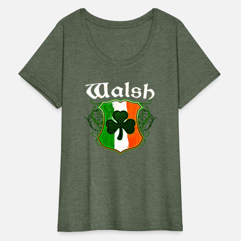 Walsh Irish Surname Ireland Flag Shield Shamrock