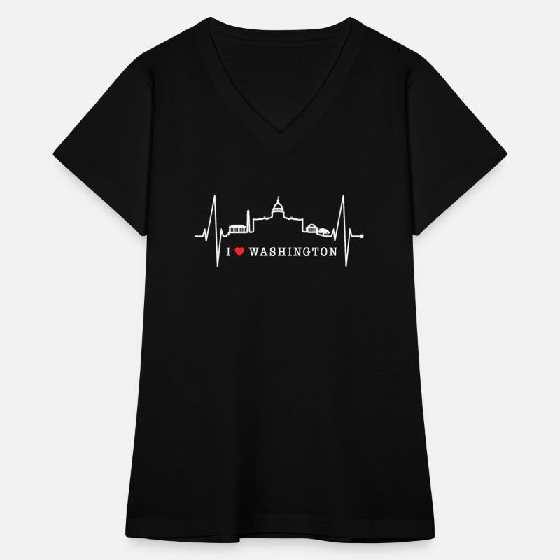 Washington Skyline Heartbeat US Flag Heart Love DC